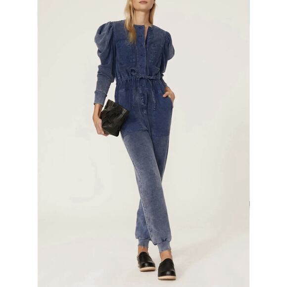 ULLA JOHNSON Indigo Acid Denim Puff Sleeve Sadie Jumpsuit size Small - Picture 1 of 14